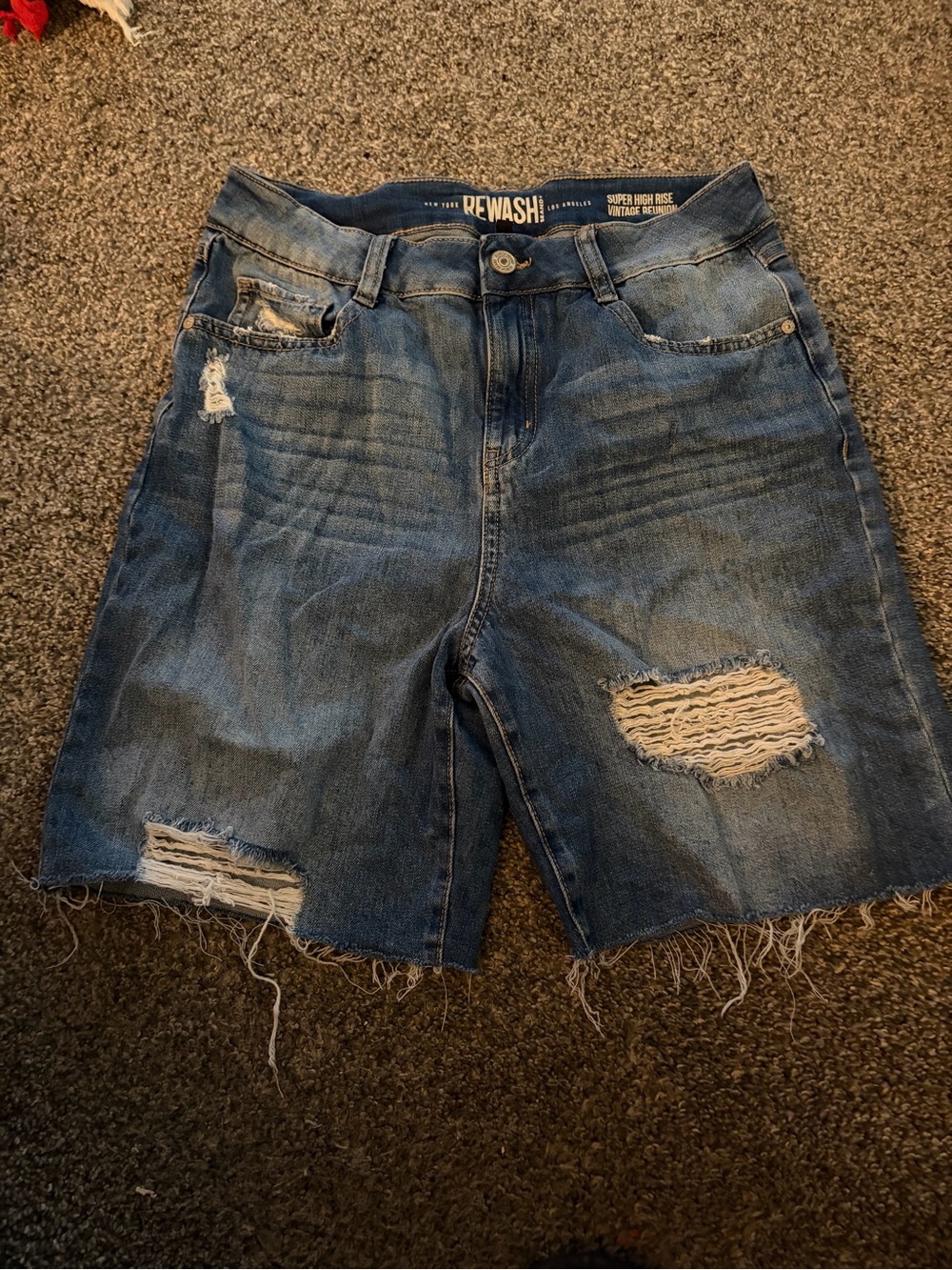 Rewash Distressed Denim Blue High-Rise Women's Shorts